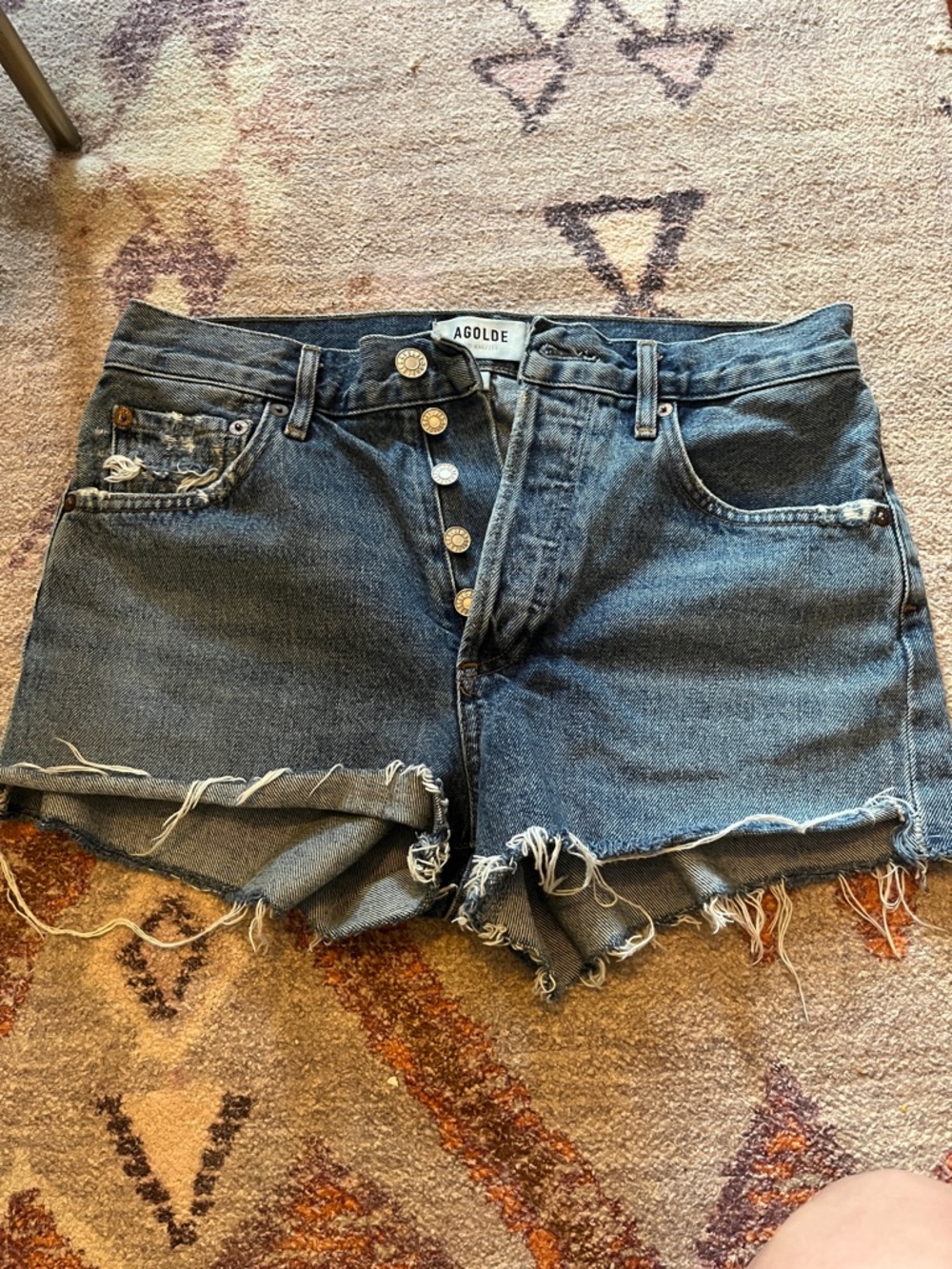 AGOLDE Parker Women's Distressed Denim Shorts in Dark Blue 25
